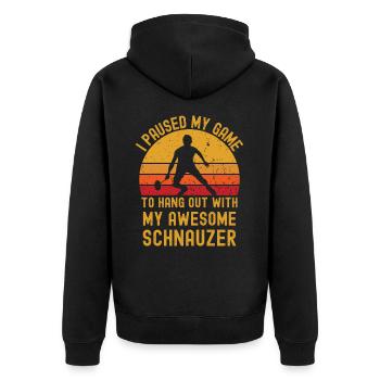 Badminton und Schnauzer - Unisex Premium Bio Zip Hoodie - Schwarz - Hinten - Nico (187cm)
