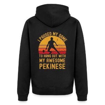 Badminton und Pekinese - Unisex Premium Bio Zip Hoodie - Schwarz - Hinten - Nico (187cm)