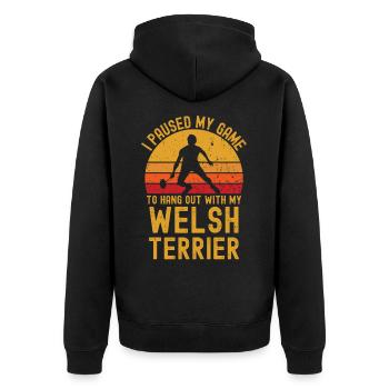 Badminton and Welsh Terrier - Unisex Premium Organic Zip Hoodie - black - Back - Nico (187cm)