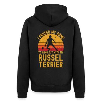 Badminton et Russel Terrier - Veste à capuche bio Premium Unisexe - noir - Dos - Nico (187cm)