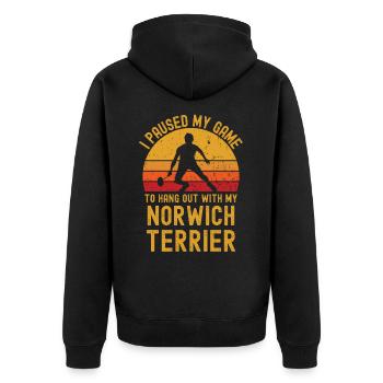 Badminton and Norwich Terrier - Unisex Premium Organic Zip Hoodie - black - Back - Nico (187cm)