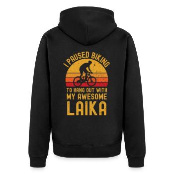 Radfahren und Laika - Unisex Premium Bio Zip Hoodie - Schwarz - Hinten - Nico (187cm)