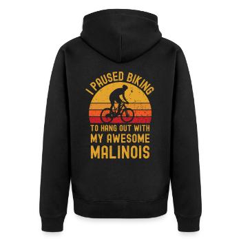 Radfahren und Malinois - Unisex Premium Bio Zip Hoodie - Schwarz - Hinten - Nico (187cm)