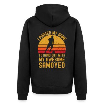 Football and Samoyed - Unisex Premium Organic Zip Hoodie - black - Back - Nico (187cm)