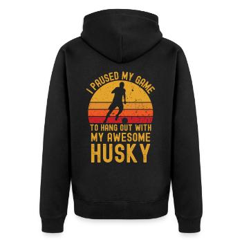 Fußball und Husky - Unisex Premium Bio Zip Hoodie - Schwarz - Hinten - Nico (187cm)