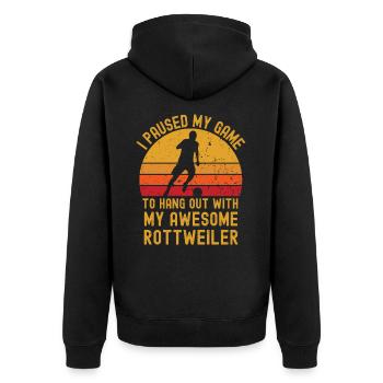 Fußball und Rottweiler - Unisex Premium Bio Zip Hoodie - Schwarz - Hinten - Nico (187cm)