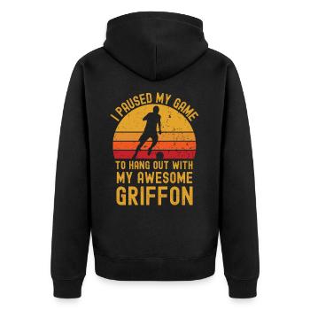 Fußball und Griffon - Unisex Premium Bio Zip Hoodie - Schwarz - Hinten - Nico (187cm)