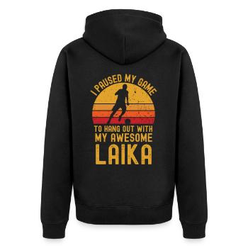Fußball und Laika - Unisex Premium Bio Zip Hoodie - Schwarz - Hinten - Nico (187cm)
