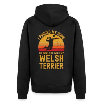 Volleyball and Welsh Terriers - Unisex Premium Organic Zip Hoodie - black - Back - Nico (187cm)