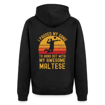 Volleyball und Malteser - Unisex Premium Bio Zip Hoodie - Schwarz - Hinten - Nico (187cm)