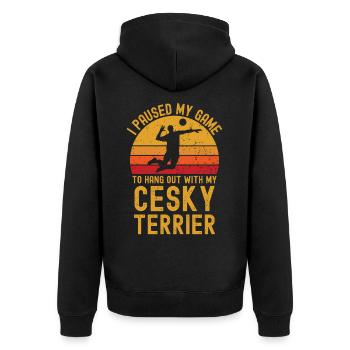 Volleyball und Cesky-Terrier - Unisex Premium Bio Zip Hoodie - Schwarz - Hinten - Nico (187cm)