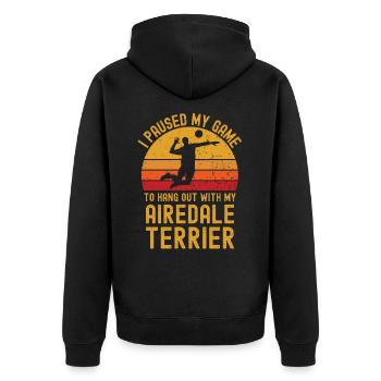 Volleyball und Airedale-Terrier - Unisex Premium Bio Zip Hoodie - Schwarz - Hinten - Nico (187cm)