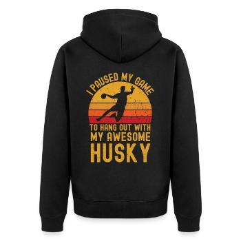 Handball und Husky - Unisex Premium Bio Zip Hoodie - Schwarz - Hinten - Nico (187cm)