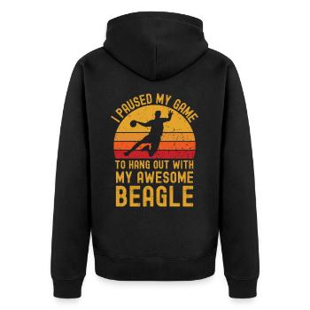 Handball und Beagle - Unisex Premium Bio Zip Hoodie - Schwarz - Hinten - Nico (187cm)