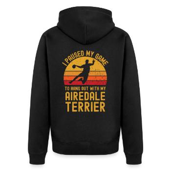 Handball und Airedale-Terrier - Unisex Premium Bio Zip Hoodie - Schwarz - Hinten - Nico (187cm)