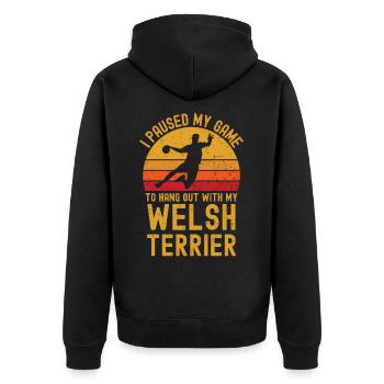 Handball and Welsh Terriers - Unisex Premium Organic Zip Hoodie - black - Back - Nico (187cm)