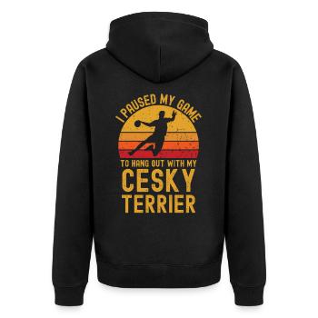 Handball und Cesky-Terrier - Unisex Premium Bio Zip Hoodie - Schwarz - Hinten - Nico (187cm)