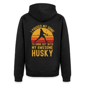 Tennis und Husky - Unisex Premium Bio Zip Hoodie - Schwarz - Hinten - Nico (187cm)