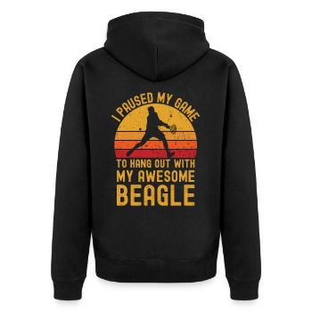 Tennis und Beagle - Unisex Premium Bio Zip Hoodie - Schwarz - Hinten - Nico (187cm)