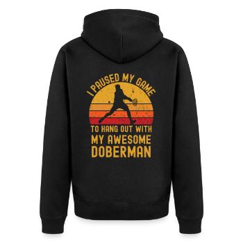 Tennis und Dobermann - Unisex Premium Bio Zip Hoodie - Schwarz - Hinten - Nico (187cm)