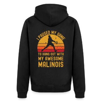 Tennis und Malinois - Unisex Premium Bio Zip Hoodie - Schwarz - Hinten - Nico (187cm)