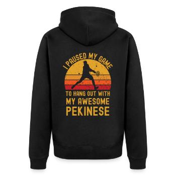 Tennis und Pekinese - Unisex Premium Bio Zip Hoodie - Schwarz - Hinten - Nico (187cm)