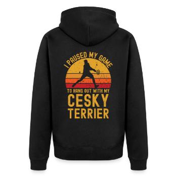 Tennis und Cesky-Terrier - Unisex Premium Bio Zip Hoodie - Schwarz - Hinten - Nico (187cm)