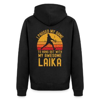 Tennis und Laika - Unisex Premium Bio Zip Hoodie - Schwarz - Hinten - Nico (187cm)