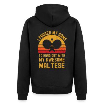 Tischtennis und Malteser - Unisex Premium Bio Zip Hoodie - Schwarz - Hinten - Nico (187cm)