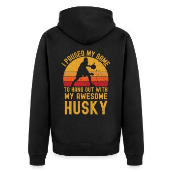 Basketball und Husky - Unisex Premium Bio Zip Hoodie - Schwarz - Hinten - Nico (187cm)