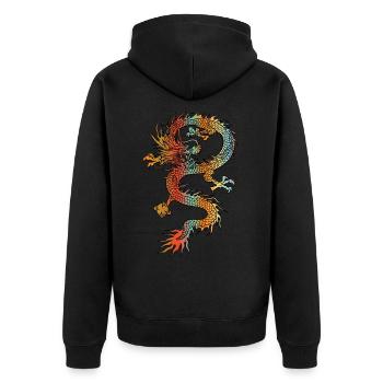 Japanischer Drache Vintage Demon Retro 104 - Unisex Premium Bio Zip Hoodie - Schwarz - Hinten - Nico (187cm)