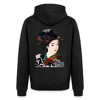 Geisha japonaise chrysanthème Kimono 105 - Veste à capuche bio Premium Unisexe - noir - Dos - Nico (187cm)
