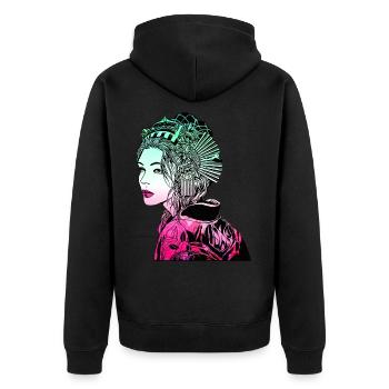 Japanischer Geisha Samurai Krieger 106 - Unisex Premium Bio Zip Hoodie - Schwarz - Hinten - Nico (187cm)