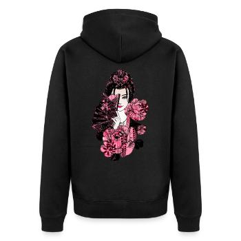 Japanese Geisha Chrysanthemum Kimono 108 - Unisex Premium Organic Zip Hoodie - black - Back - Nico (187cm)
