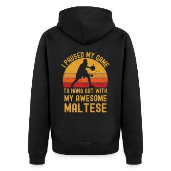 Basketball und Malteser - Unisex Premium Bio Zip Hoodie - Schwarz - Hinten - Nico (187cm)
