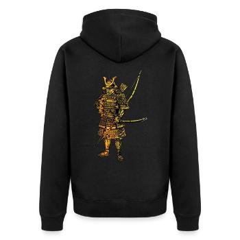 Japanischer Samurai Arch Schwertkrieger 115 - Unisex Premium Bio Zip Hoodie - Schwarz - Hinten - Nico (187cm)