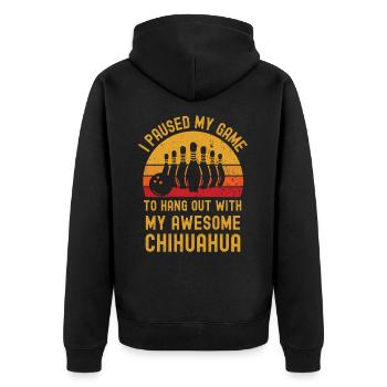 Bowling und Chihuahua - Unisex Premium Bio Zip Hoodie - Schwarz - Hinten - Nico (187cm)