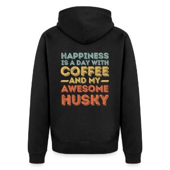 Husky Kaffee Hund Cafe - Unisex Premium Bio Zip Hoodie - Schwarz - Hinten - Nico (187cm)