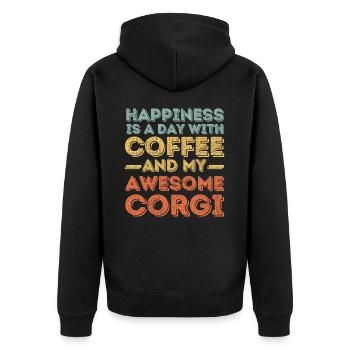 Corgi Kaffee Hund Cafe - Unisex Premium Bio Zip Hoodie - Schwarz - Hinten - Nico (187cm)