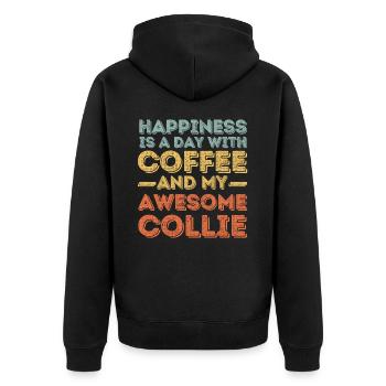 Collie Kaffee Hund Cafe - Unisex Premium Bio Zip Hoodie - Schwarz - Hinten - Nico (187cm)