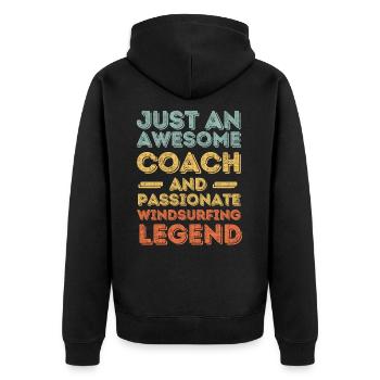 Trainer Windsurfen retro - Unisex Premium Bio Zip Hoodie - Schwarz - Hinten - Nico (187cm)