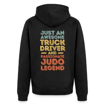 Truck driver Judo retro - Unisex Premium Organic Zip Hoodie - black - Back - Nico (187cm)
