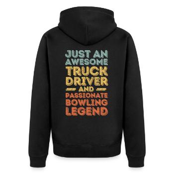 LKW-Fahrer Bowling retro - Unisex Premium Bio Zip Hoodie - Schwarz - Hinten - Nico (187cm)