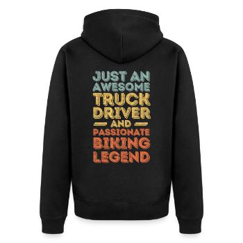 LKW-Fahrer Radfahren retro - Unisex Premium Bio Zip Hoodie - Schwarz - Hinten - Nico (187cm)