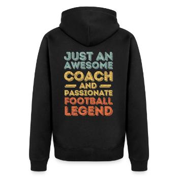 Trainer Fußball retro - Unisex Premium Bio Zip Hoodie - Schwarz - Hinten - Nico (187cm)