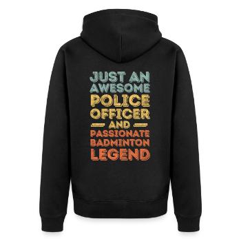 Policeman Badminton retro - Unisex Premium Organic Zip Hoodie - black - Back - Nico (187cm)