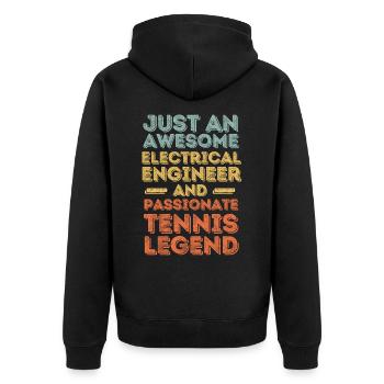 Elektroingenieur Tennis retro - Unisex Premium Bio Zip Hoodie - Schwarz - Hinten - Nico (187cm)