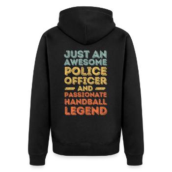 Policeman Handball retro - Unisex Premium Organic Zip Hoodie - black - Back - Nico (187cm)