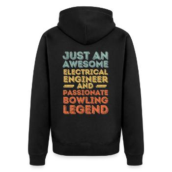 Elektroingenieur Bowling retro - Unisex Premium Bio Zip Hoodie - Schwarz - Hinten - Nico (187cm)