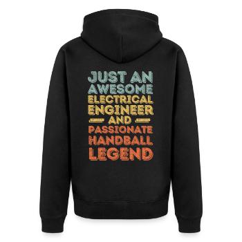 Elektroingenieur Handball retro - Unisex Premium Bio Zip Hoodie - Schwarz - Hinten - Nico (187cm)